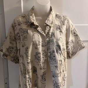 Abercrombie & Fitch Tan Graphic Button Down Shirt